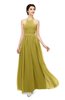 ColsBM Marley Golden Olive Bridesmaid Dresses Floor Length Illusion Sleeveless Ruching Romantic A-line