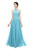 ColsBM Marley Light Blue Bridesmaid Dresses Floor Length Illusion Sleeveless Ruching Romantic A-line