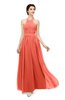 ColsBM Marley Living Coral Bridesmaid Dresses Floor Length Illusion Sleeveless Ruching Romantic A-line