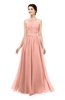 ColsBM Marley Peach Bridesmaid Dresses Floor Length Illusion Sleeveless Ruching Romantic A-line