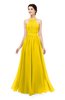 ColsBM Marley Yellow Bridesmaid Dresses Floor Length Illusion Sleeveless Ruching Romantic A-line