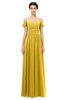ColsBM Angel Lemon Curry Bridesmaid Dresses Short Sleeve Elegant A-line Ruching Floor Length Backless