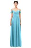 ColsBM Angel Light Blue Bridesmaid Dresses Short Sleeve Elegant A-line Ruching Floor Length Backless