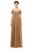 ColsBM Angel Light Brown Bridesmaid Dresses Short Sleeve Elegant A-line Ruching Floor Length Backless