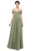 ColsBM Angel Moss Green Bridesmaid Dresses Short Sleeve Elegant A-line Ruching Floor Length Backless