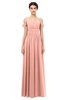 ColsBM Angel Peach Bridesmaid Dresses Short Sleeve Elegant A-line Ruching Floor Length Backless