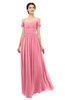 ColsBM Angel Watermelon Bridesmaid Dresses Short Sleeve Elegant A-line Ruching Floor Length Backless