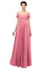 ColsBM Angel Watermelon Bridesmaid Dresses Short Sleeve Elegant A-line Ruching Floor Length Backless