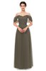 ColsBM Haven Chocolate Chip Bridesmaid Dresses Zip up Off The Shoulder Sexy Floor Length Short Sleeve A-line