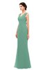 ColsBM Regina Beryl Green Bridesmaid Dresses Mature V-neck Sleeveless Buttons Zip up Floor Length