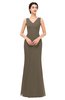 ColsBM Regina Carafe Brown Bridesmaid Dresses Mature V-neck Sleeveless Buttons Zip up Floor Length