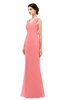 ColsBM Regina Coral Bridesmaid Dresses Mature V-neck Sleeveless Buttons Zip up Floor Length