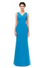 ColsBM Regina Cornflower Blue Bridesmaid Dresses Mature V-neck Sleeveless Buttons Zip up Floor Length