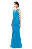 ColsBM Regina Cornflower Blue Bridesmaid Dresses Mature V-neck Sleeveless Buttons Zip up Floor Length