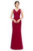 ColsBM Regina Dark Red Bridesmaid Dresses Mature V-neck Sleeveless Buttons Zip up Floor Length