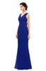 ColsBM Regina Electric Blue Bridesmaid Dresses Mature V-neck Sleeveless Buttons Zip up Floor Length