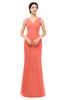 ColsBM Regina Fusion Coral Bridesmaid Dresses Mature V-neck Sleeveless Buttons Zip up Floor Length