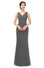 ColsBM Regina Grey Bridesmaid Dresses Mature V-neck Sleeveless Buttons Zip up Floor Length