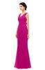 ColsBM Regina Hot Pink Bridesmaid Dresses Mature V-neck Sleeveless Buttons Zip up Floor Length
