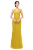 ColsBM Regina Lemon Curry Bridesmaid Dresses Mature V-neck Sleeveless Buttons Zip up Floor Length