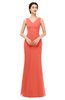 ColsBM Regina Living Coral Bridesmaid Dresses Mature V-neck Sleeveless Buttons Zip up Floor Length