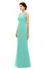ColsBM Regina Mint Green Bridesmaid Dresses Mature V-neck Sleeveless Buttons Zip up Floor Length