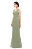ColsBM Regina Moss Green Bridesmaid Dresses Mature V-neck Sleeveless Buttons Zip up Floor Length