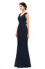 ColsBM Regina Navy Blue Bridesmaid Dresses Mature V-neck Sleeveless Buttons Zip up Floor Length