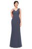 ColsBM Regina Nightshadow Blue Bridesmaid Dresses Mature V-neck Sleeveless Buttons Zip up Floor Length