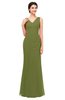 ColsBM Regina Olive Green Bridesmaid Dresses Mature V-neck Sleeveless Buttons Zip up Floor Length