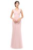 ColsBM Regina Pastel Pink Bridesmaid Dresses Mature V-neck Sleeveless Buttons Zip up Floor Length