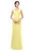 ColsBM Regina Pastel Yellow Bridesmaid Dresses Mature V-neck Sleeveless Buttons Zip up Floor Length