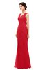 ColsBM Regina Red Bridesmaid Dresses Mature V-neck Sleeveless Buttons Zip up Floor Length