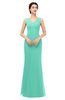 ColsBM Regina Seafoam Green Bridesmaid Dresses Mature V-neck Sleeveless Buttons Zip up Floor Length
