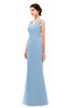 ColsBM Regina Sky Blue Bridesmaid Dresses Mature V-neck Sleeveless Buttons Zip up Floor Length
