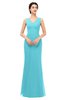 ColsBM Regina Turquoise Bridesmaid Dresses Mature V-neck Sleeveless Buttons Zip up Floor Length