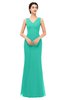 ColsBM Regina Viridian Green Bridesmaid Dresses Mature V-neck Sleeveless Buttons Zip up Floor Length