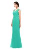 ColsBM Regina Viridian Green Bridesmaid Dresses Mature V-neck Sleeveless Buttons Zip up Floor Length