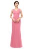 ColsBM Regina Watermelon Bridesmaid Dresses Mature V-neck Sleeveless Buttons Zip up Floor Length