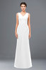 ColsBM Regina White Bridesmaid Dresses Mature V-neck Sleeveless Buttons Zip up Floor Length