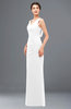 ColsBM Regina White Bridesmaid Dresses Mature V-neck Sleeveless Buttons Zip up Floor Length