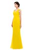 ColsBM Regina Yellow Bridesmaid Dresses Mature V-neck Sleeveless Buttons Zip up Floor Length