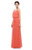 ColsBM Sasha Living Coral Bridesmaid Dresses Column Simple Floor Length Sleeveless Zip up V-neck