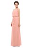 ColsBM Sasha Peach Bridesmaid Dresses Column Simple Floor Length Sleeveless Zip up V-neck