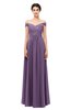 ColsBM Lilith Eggplant Bridesmaid Dresses Off The Shoulder Pleated Short Sleeve Romantic Zip up A-line