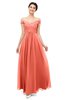ColsBM Lilith Fusion Coral Bridesmaid Dresses Off The Shoulder Pleated Short Sleeve Romantic Zip up A-line
