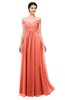 ColsBM Lilith Fusion Coral Bridesmaid Dresses Off The Shoulder Pleated Short Sleeve Romantic Zip up A-line