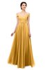 ColsBM Lilith Golden Cream Bridesmaid Dresses Off The Shoulder Pleated Short Sleeve Romantic Zip up A-line
