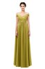 ColsBM Lilith Golden Olive Bridesmaid Dresses Off The Shoulder Pleated Short Sleeve Romantic Zip up A-line