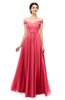 ColsBM Lilith Guava Bridesmaid Dresses Off The Shoulder Pleated Short Sleeve Romantic Zip up A-line